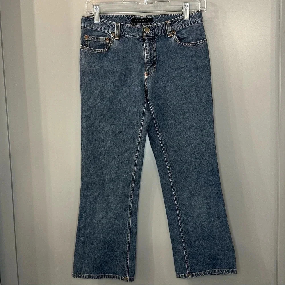 Theory Cropped Jeans Wide Leg Jeans Medium Wash Denim Size 2